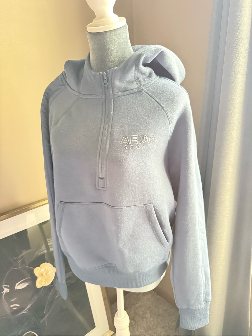 Aeropostale Women's Light Blue Half-Zip Hoodie